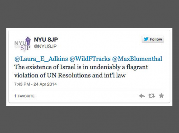 Twitter- @NYUSJP Israel existence violates Intl Law - ORIGINAL image 640x