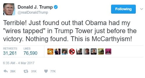 Image result for Trump Obama Wiretap allegation tweets