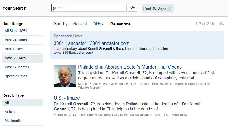 NYT search Gosnell 30 days ao 4-10-2013