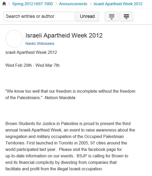 Shibusawa announcement Israel Apartheid Week 2012