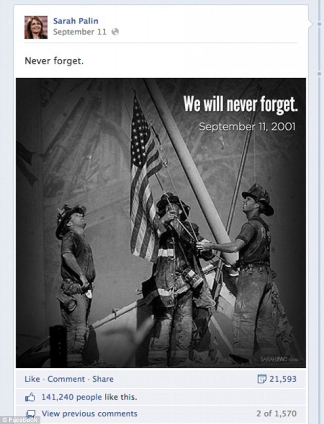 Sarah Palin Facebook Page Three Firefighters Image