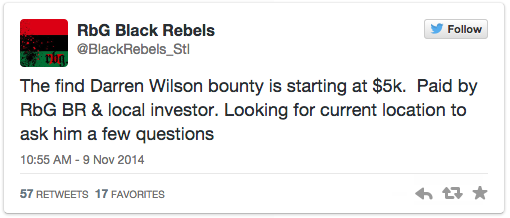 Darren Wilson $5k bounty #Ferguson