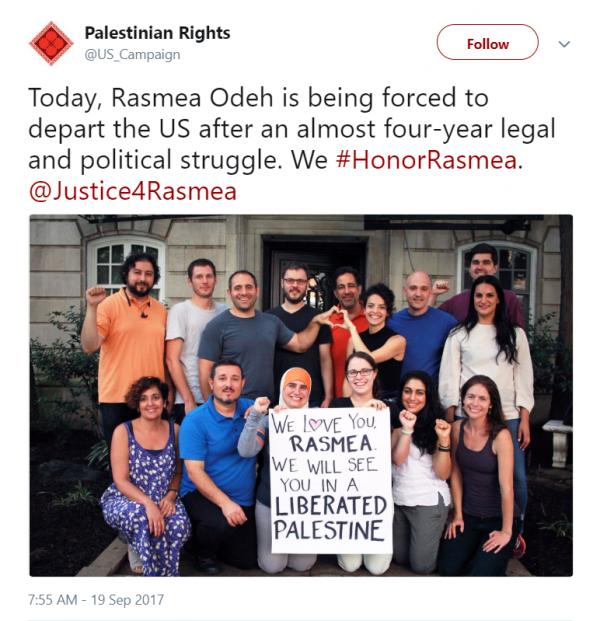 https://legalinsurrection.com/wp-content/uploads/2017/09/US-Campaign-Palestinian-Rights-Tweet-Rasmea-See-You-In-Liberated-Palestine-768x823.png