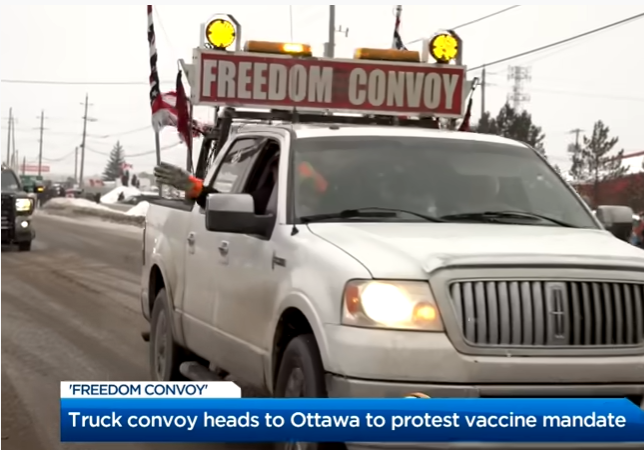 American Truckers Drive North to Join Canada's Freedom Convoy