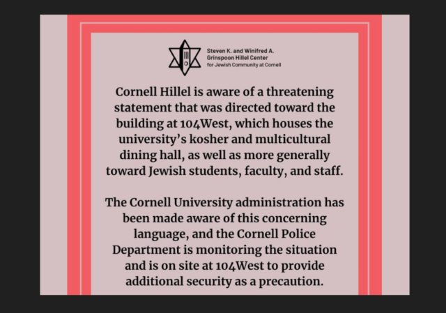 Cornell Junior Arrested And Charged In Threats Against Jewish Students