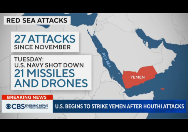 U.S. Strikes Houthi Targets In Yemen After Numerous Red Sea Attacks